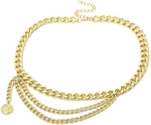 Anglacesmade Bohemain Metal Layered Body Chain Belly Chain Belt with Coin Charm Pendant Chunky Wa... | Amazon (US)