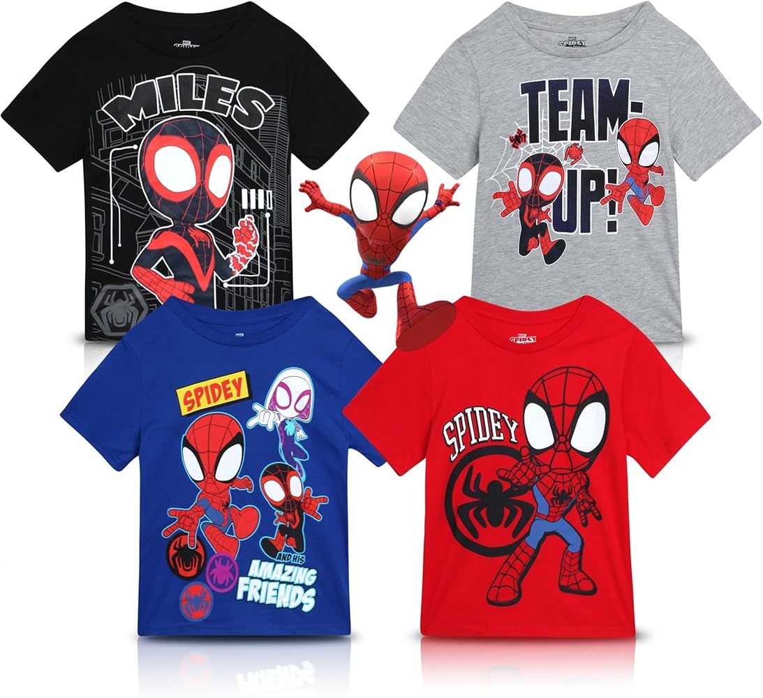 Marvel Boys' Spider-Man T-Shirt - 4 Pack Spider-Verse Spidey Super Hero Graphic Tee - Spider-Man ... | Amazon (US)