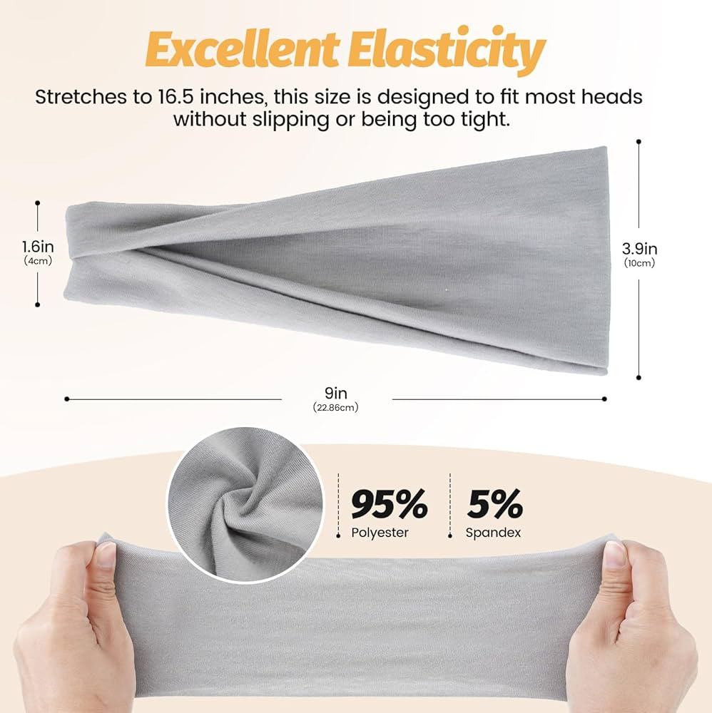 Headbands for Women - 6 Pack Wide Elastic Hair Bands | Stretchy Sweatbands Hair Bands | Soft Spor... | Amazon (US)