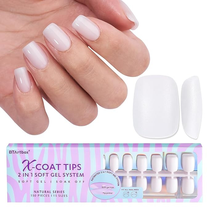 BTArtboxnails XS Short Square Gel Nail Tips - Pre Colored Milky White Soft Gel Nail Tips, Milky W... | Amazon (US)