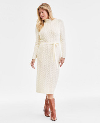Charter Club Women's 100% Cashmere Cable-Knit Mock Neck Midi Dress, Macy's Exclusive - Macy's | Macy's