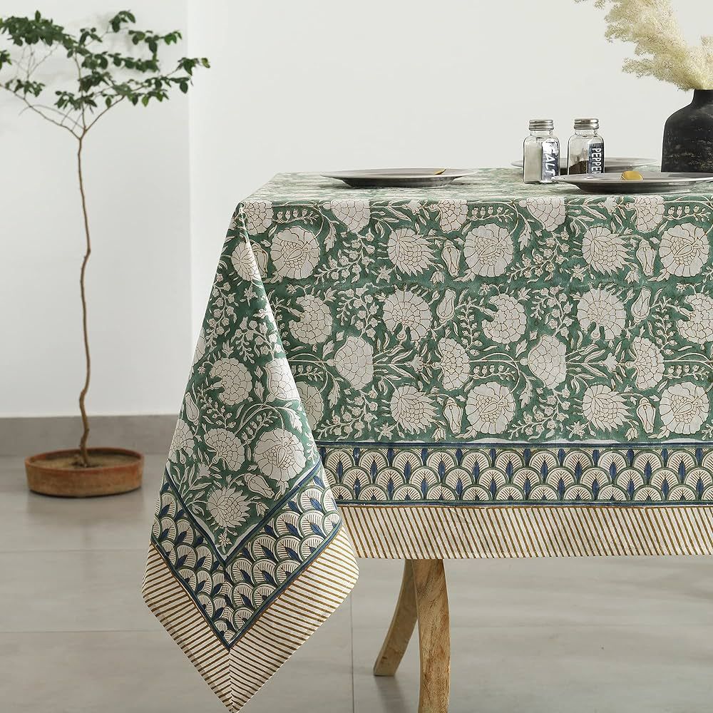 Labhanshi Indian Handblock Print Floral Cotton Table Cloth|Rectangle 60x90 Inch 6-Seater Kitchen ... | Amazon (US)