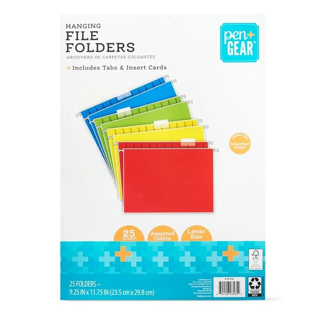 Pen+Gear Assorted Colors Letter sized Hanging File Folders, 25 Count | Walmart (US)