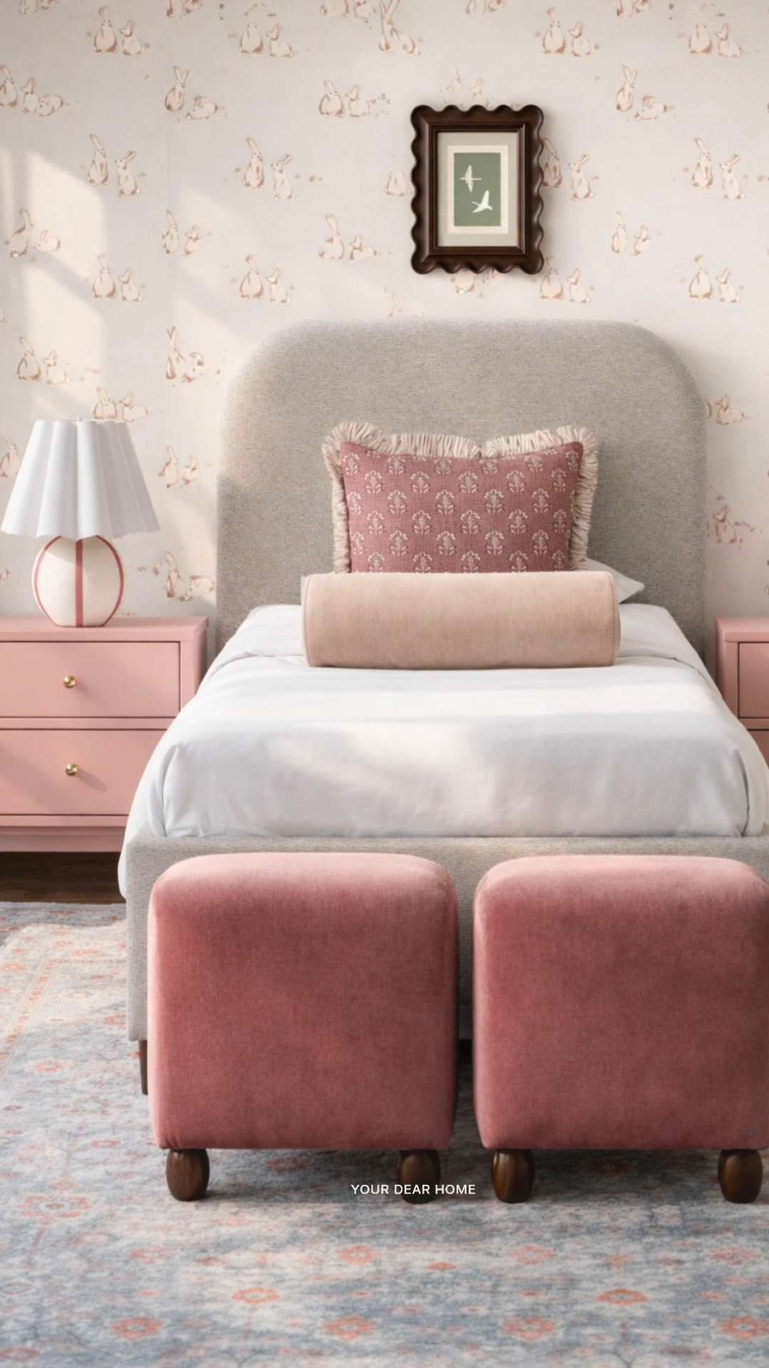 If you want a sweet space that still feels elevated, this is it. The tones are soft, the shapes are simple, and that wallpaper brings in just the right amount of charm. 

 #LTKHome