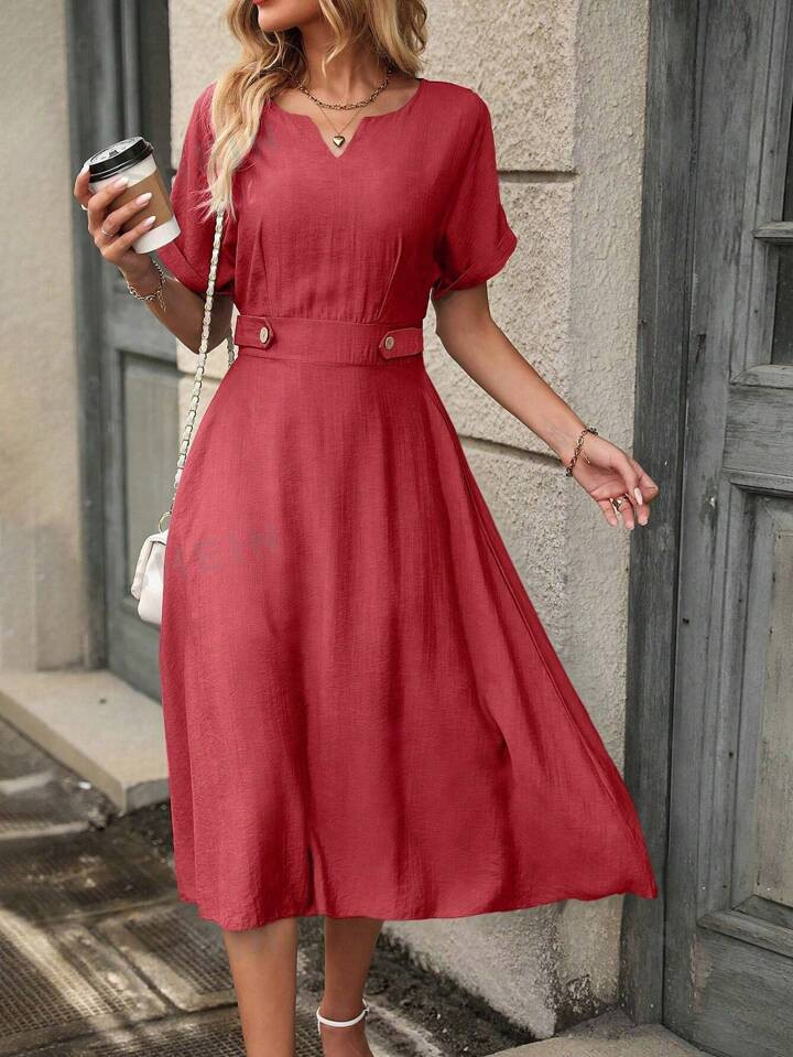 Vestido de cuello notch de manga murciélago | SHEIN