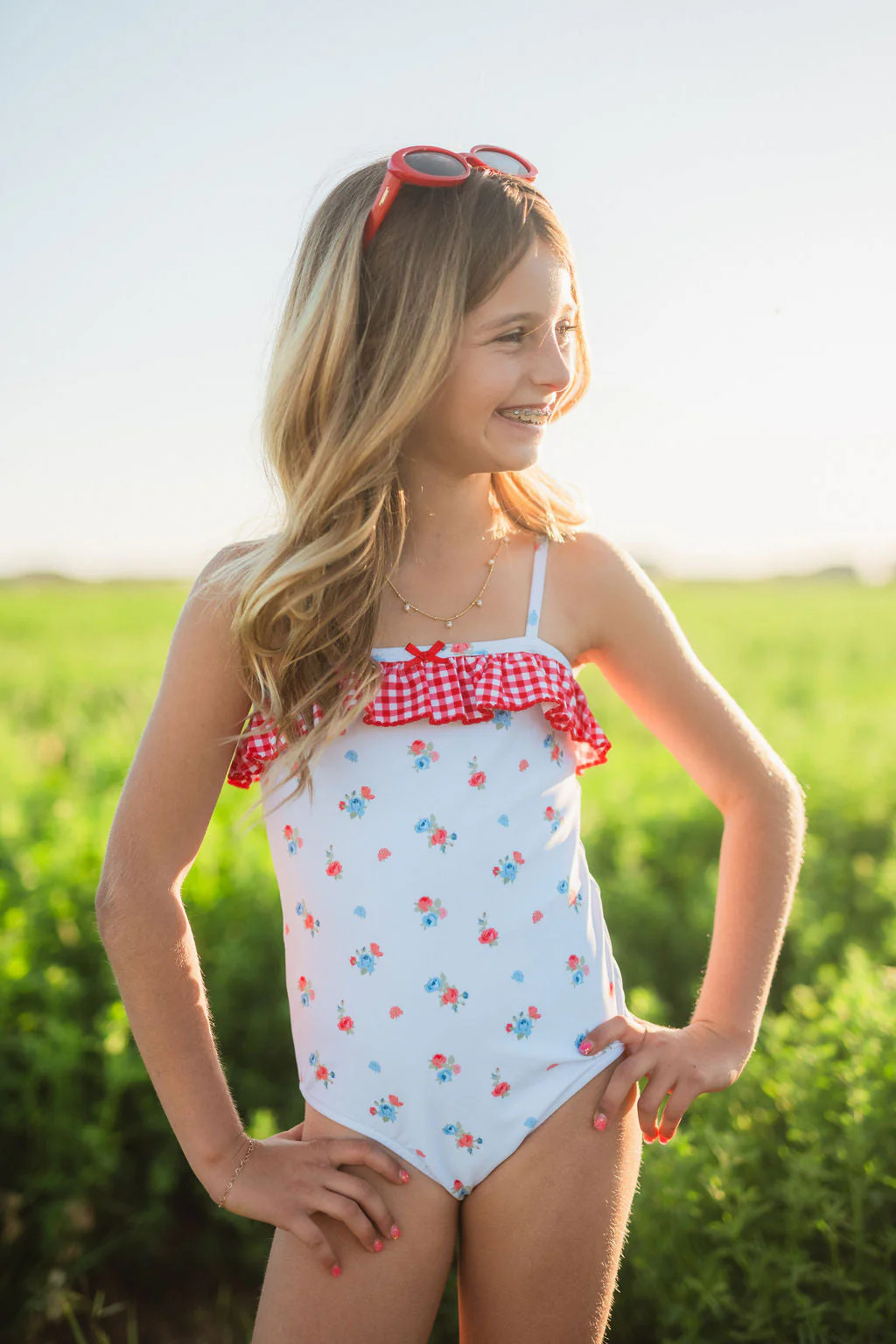 Blue Floral and Gingham One Piece | In My Jammers
