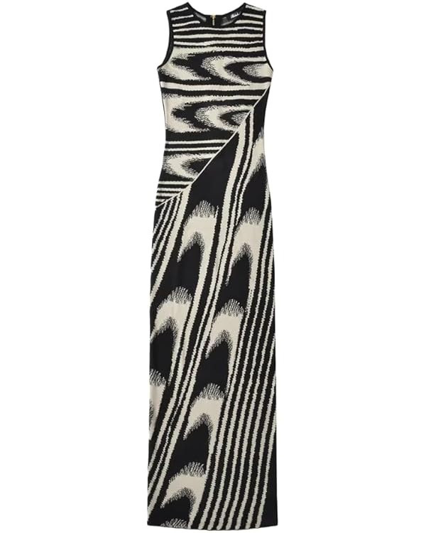 efvandoloe Summer Chic Abstract Knitted Long Dress Women Crew Neck Sleeveless Stretchable Slim Ma... | Amazon (US)