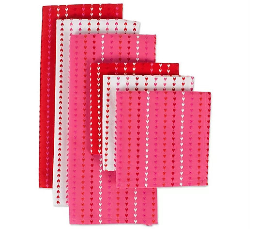 Design Imports Hearts Dobby Stripe Kitchen Towel/Dishcloth Set | QVC
