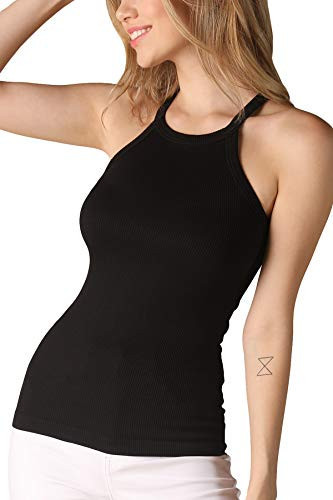 NIKIBIKI Women Seamless High Neck Ribbed Tank Top, Made in U.S.A, One Size (Black) | Amazon (US)