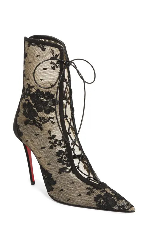 Christian Louboutin Lace Bootie in Black at Nordstrom, Size 7.5Us | Nordstrom