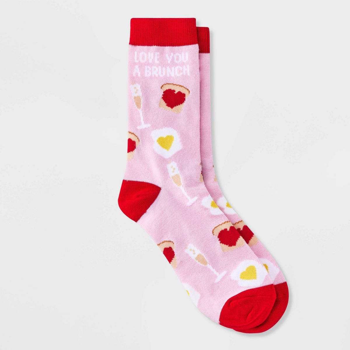 Women's 'Love You a Brunch' Valentine's Day Crew Socks - Pink/Red 4-10 | Target