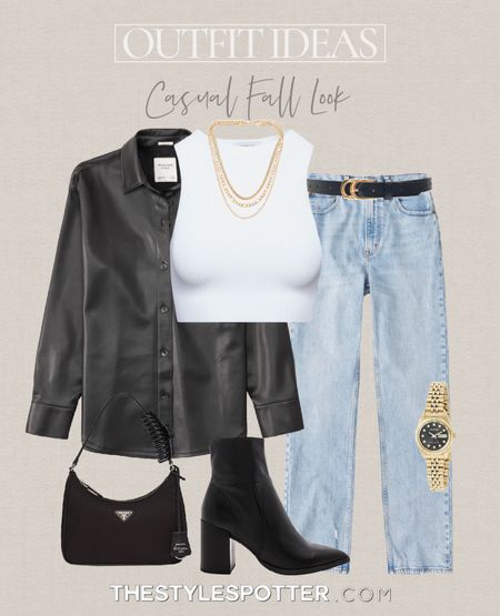 Fall Outfit Ideas 🍁 Casual Fall Look
A fall outfit isn’t complete without a cozy jacket and neutral hues. These casual looks are both stylish and practical for an easy and casual fall outfit. The look is built of closet essentials that will be useful and versatile in your capsule wardrobe. 
Shop this look 👇🏼 🍁 

Leather jacket, leather shirt, leather shacket, bar outfit, pumpkin patch outfit, fall outfit, casual outfit, Abercrombie jeans, Prada bag, white tshirt outfit 

#LTKHalloween #LTKsalealert #LTKSeasonal
