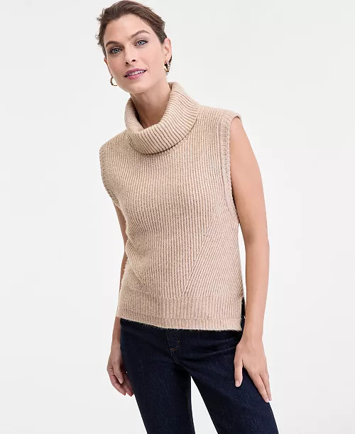 Women's Sleeveless Rib-Knit Turtleneck Sweater, Macy's Exclusive | Macy's