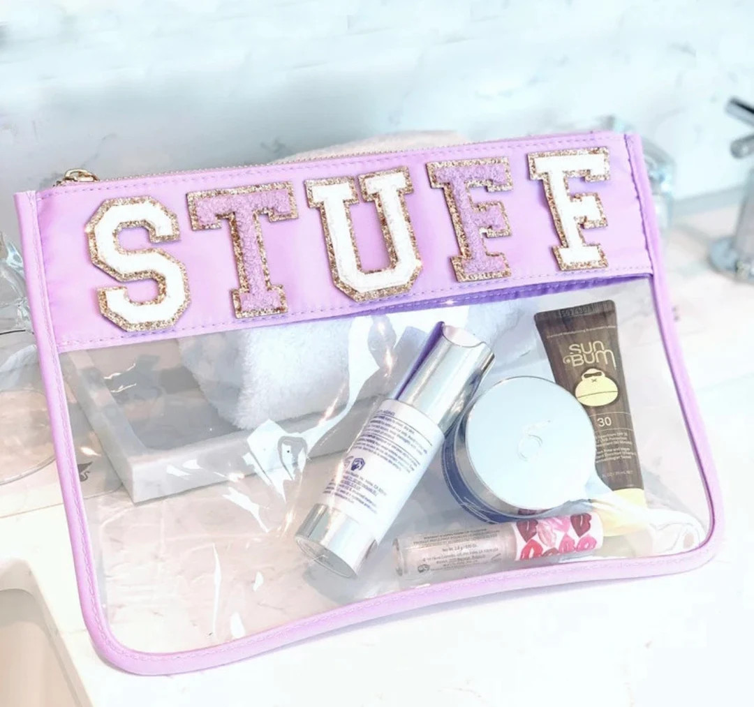 Custom Name Clear Pouch Makeup Bag Snacks Cosmetic Personalize Nylon New Glitter Letters Word var... | Etsy (US)