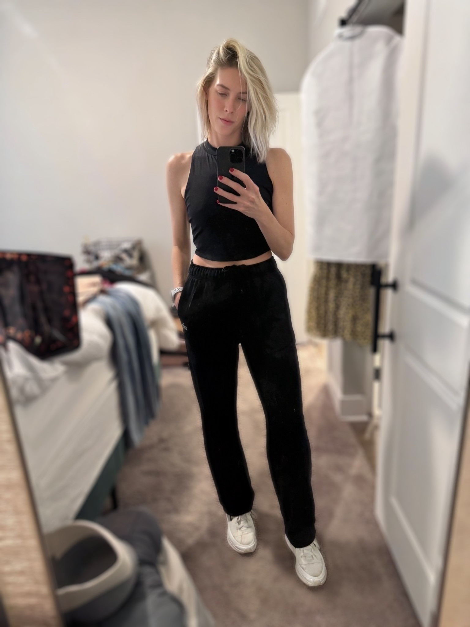 Alo pants for tall women!! They are the accolade sweat. I’m wearing an XS but now after washing and drying I wish I had stuck with the small because they did shrink a little in length. Top is a small from Target. Nike shoes from Nordstrom  

#LTKOver40 #LTKTall #LTKootd