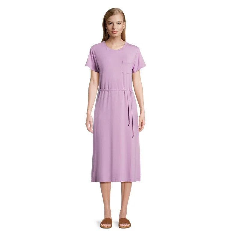 Time and Tru Women's Belted Knit Dress with Side Slits, Sizes XS-XXXL | Walmart (US)