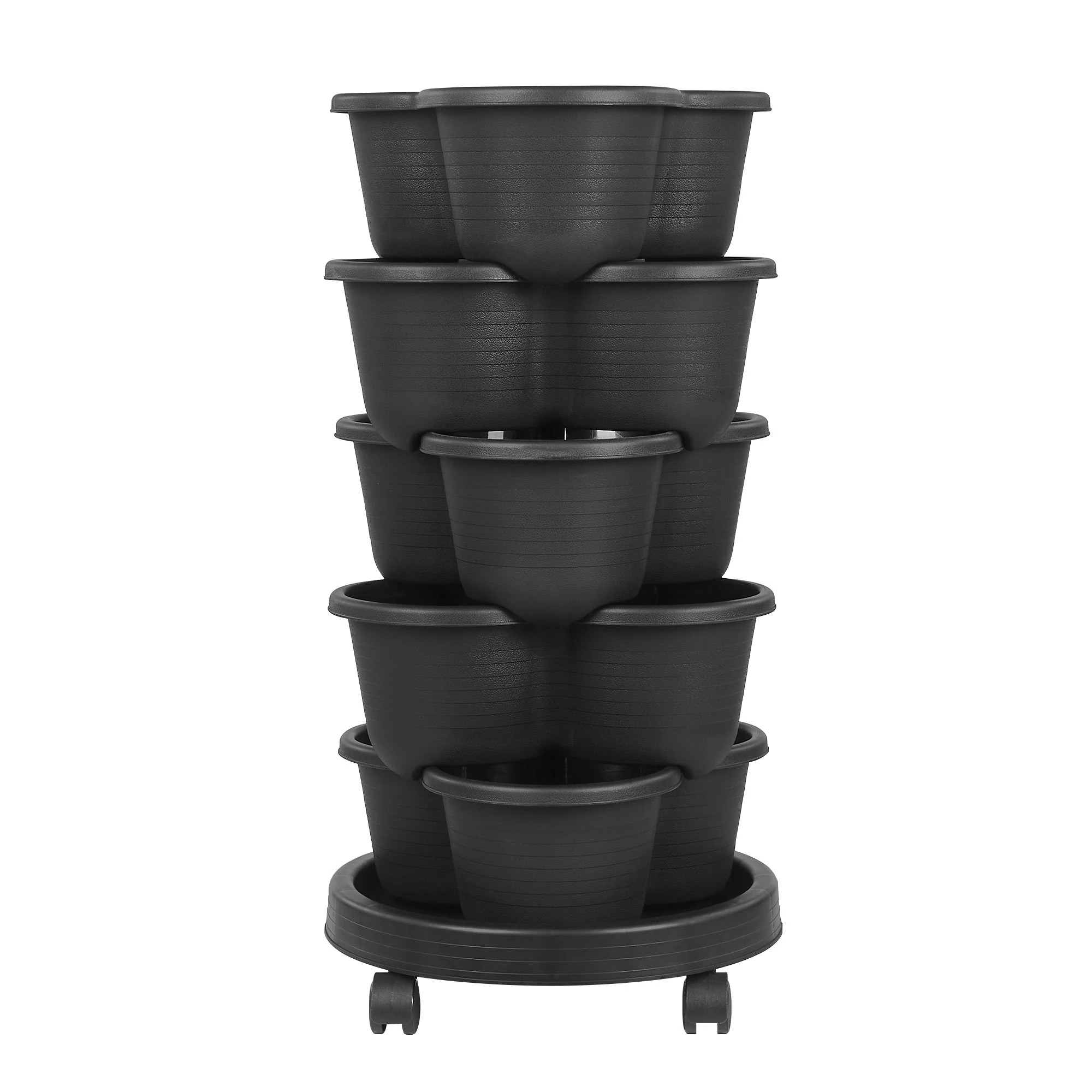 Vecelo 5 Tier Vertical Garden Planter Tower with Wheels Stackable Strawberry Planter for Herbs Flowers Vegetables Patio Balcony Indoor Gardening Black | Lowe's
