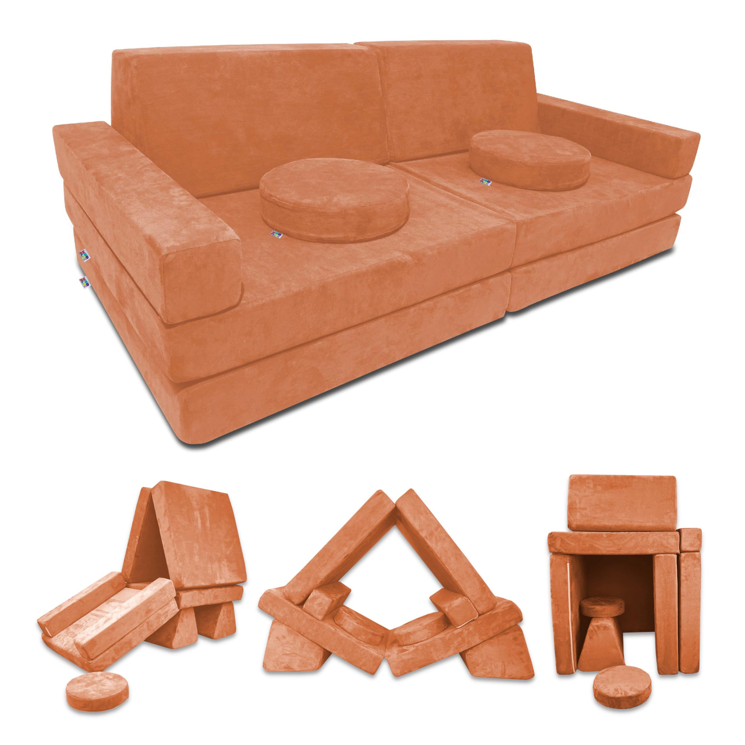 Mod Blox 10 Piece Soft Modular Kids Play Couch for Boys and Girls ｜ Child Sectional Fort Buildi... | Amazon (US)