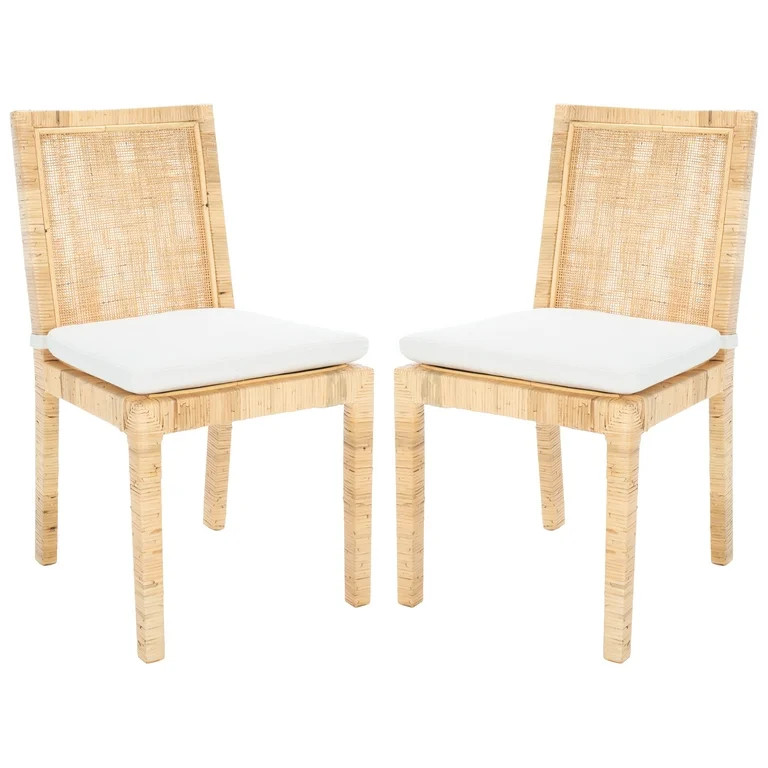 SAFAVIEH Tojo Cane Dining Chair with Cushion, Natural/White, Set of 2 | Walmart (US)