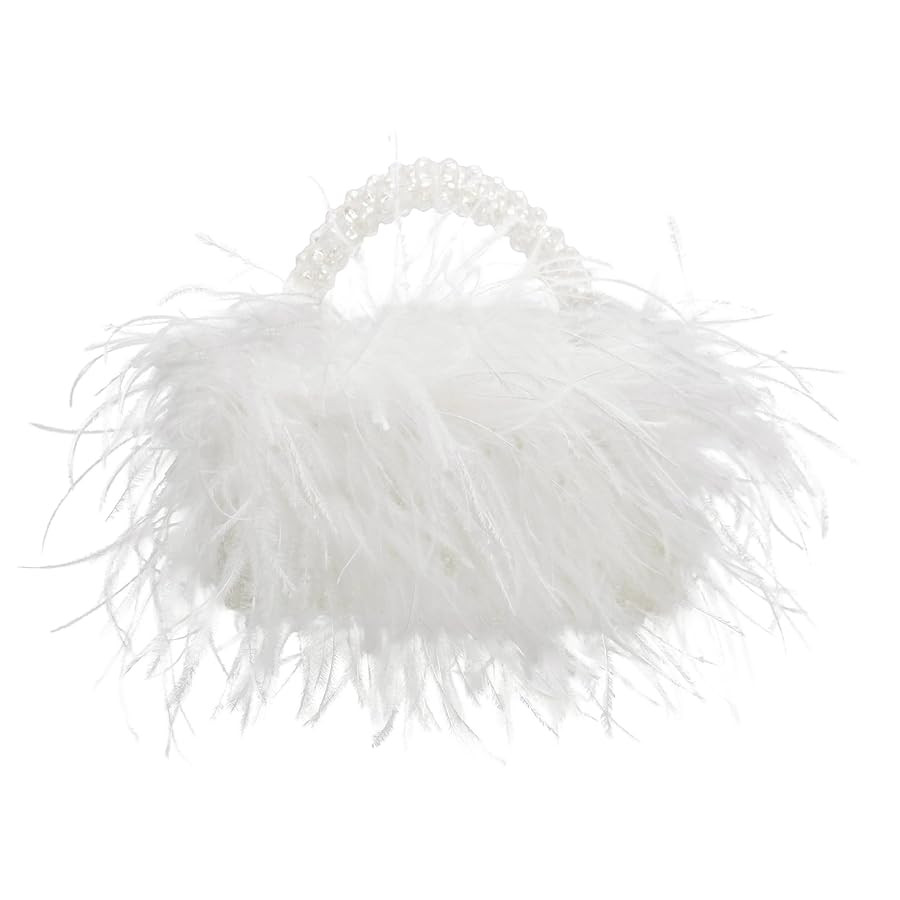 Miuco Real Natural Ostrich Feather Beaded Handbags For Women Handmade Evening Bags Clutch Purse | Amazon (US)