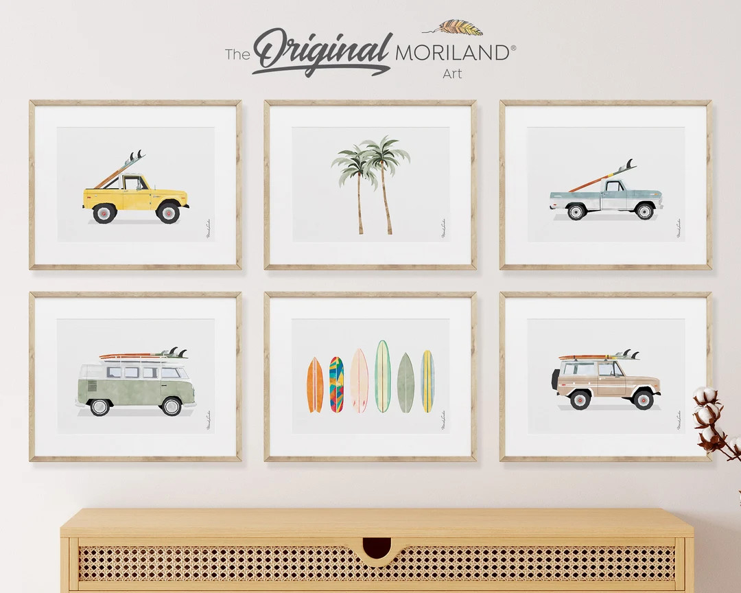 Classic Surf Cars Art Prints Printable Set of 6, Car Prints for Boys Room, Surf Nursery Decor, Su... | Etsy (US)
