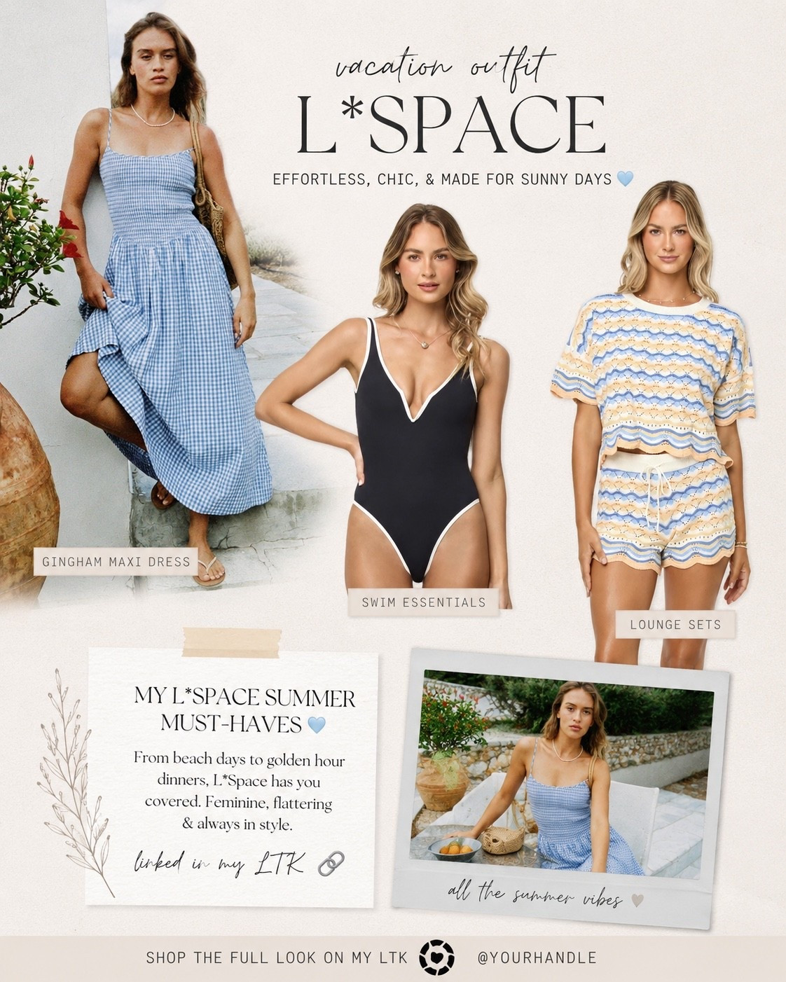 Sun-soaked styles I’m living in lately from  L*SPACE￼ ☀️💙 From the dreamiest gingham maxi dress to chic swim staples and the cutest lounge set…these are the effortless summer pieces you’ll wear on repeat. Beach days, pool hangs, vacation dinners, coffee runs — all covered 🤍 Linked in my LTK!

#LTKStyle #LTKSwim #LTKSummer #LSPACE #SummerStyle #VacationOutfits #ResortWear #BeachVacation #CoastalStyle #SummerWardrobe #VacationStyle #PoolsideStyle #EffortlessStyle #NeutralStyle #ChicSummerStyle #WhatToWear #OOTD #BeachyVibes #CapsuleWardrobe #TrendingNow #SummerFashion #FashionFinds #LTKTravel #CoastalGrandmother #BlueAndWhiteStyle #VacationReady #SwimwearStyle #CasualChic #ModernFeminine #LTKUnder100

#LTKSeasonal #LTKOver40 #LTKTravel