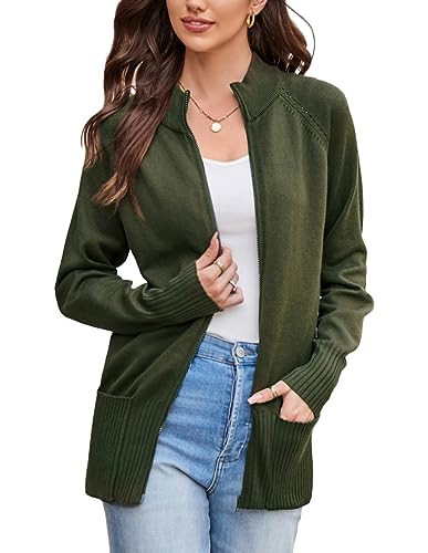 GRACE KARIN Green Cardigan for Women Lightweight Long Sleeve Zip Up Chunky Knit Sweaters for Women with Pockets XXL | Amazon (US)