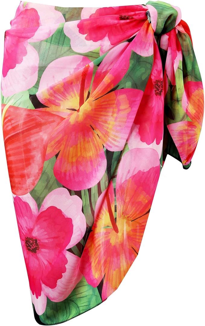 Ayliss Womens Swimwear Chiffon Cover up Solid Color Printed Beach Sarong Swimsuit Wrap Skirt Bath... | Amazon (US)