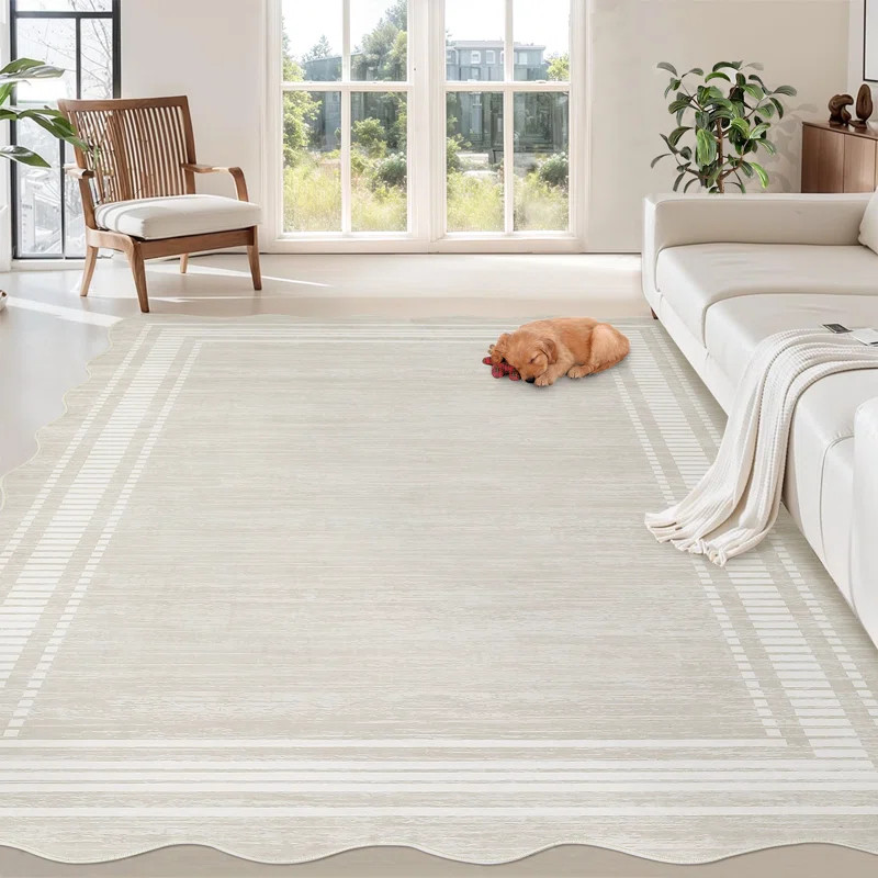 Machine Washable Rug with Rubber Backing Border Design Non-Slip Carpet for Living Room, Bedroom, ... | Wayfair North America