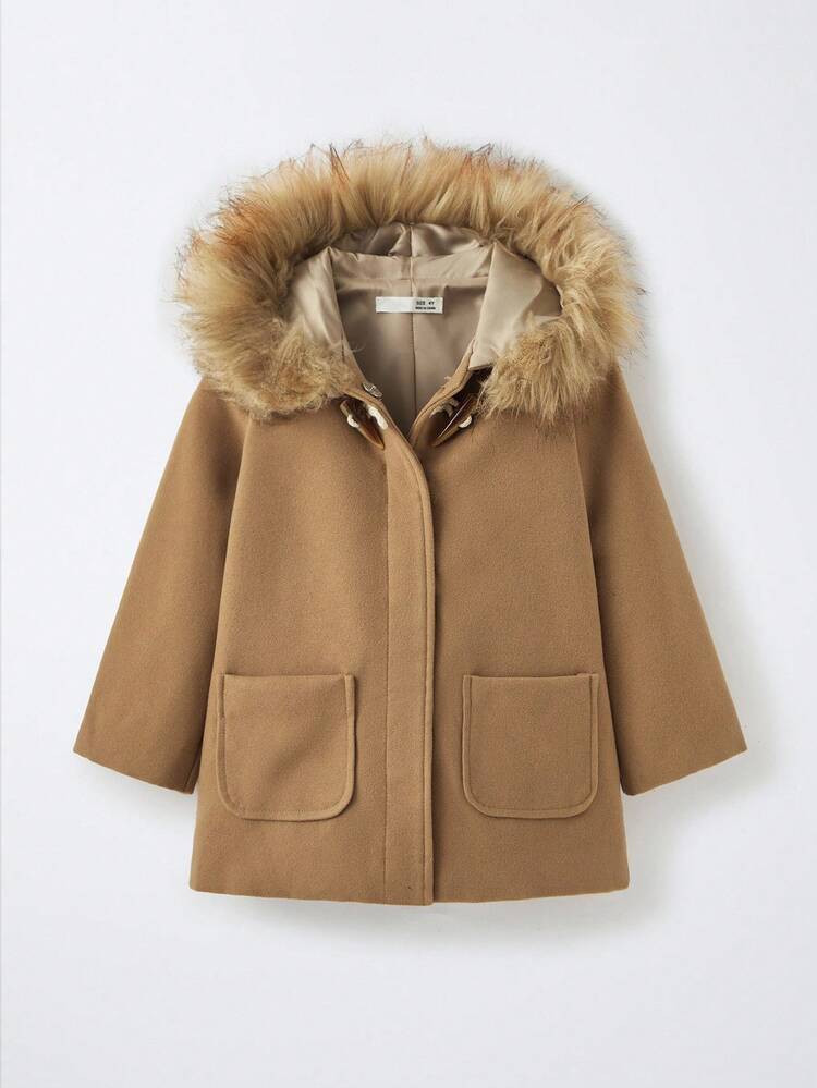 Maija Kids Maija Kids Young Girl Woolen Coat With Horn Button Decoration Girls Coat Kids Coat Coats For Little Girls Girls Winter Coat Toddler Girl Coat Fall | SHEIN