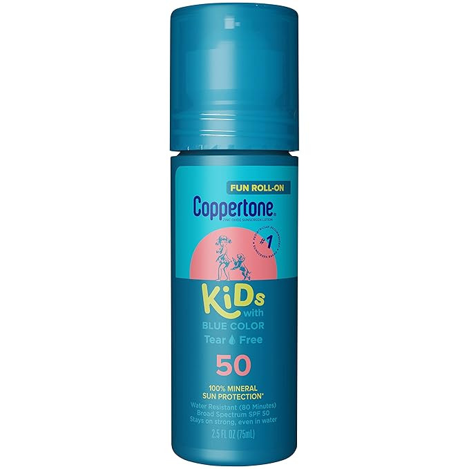 Coppertone Kids Roll On Sunscreen Lotion SPF 50, Tear Free Kids Sunscreen with Blue Color and Zin... | Amazon (US)
