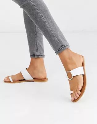 ASOS DESIGN Feline leather toe loop sandal in white | ASOS (Global)