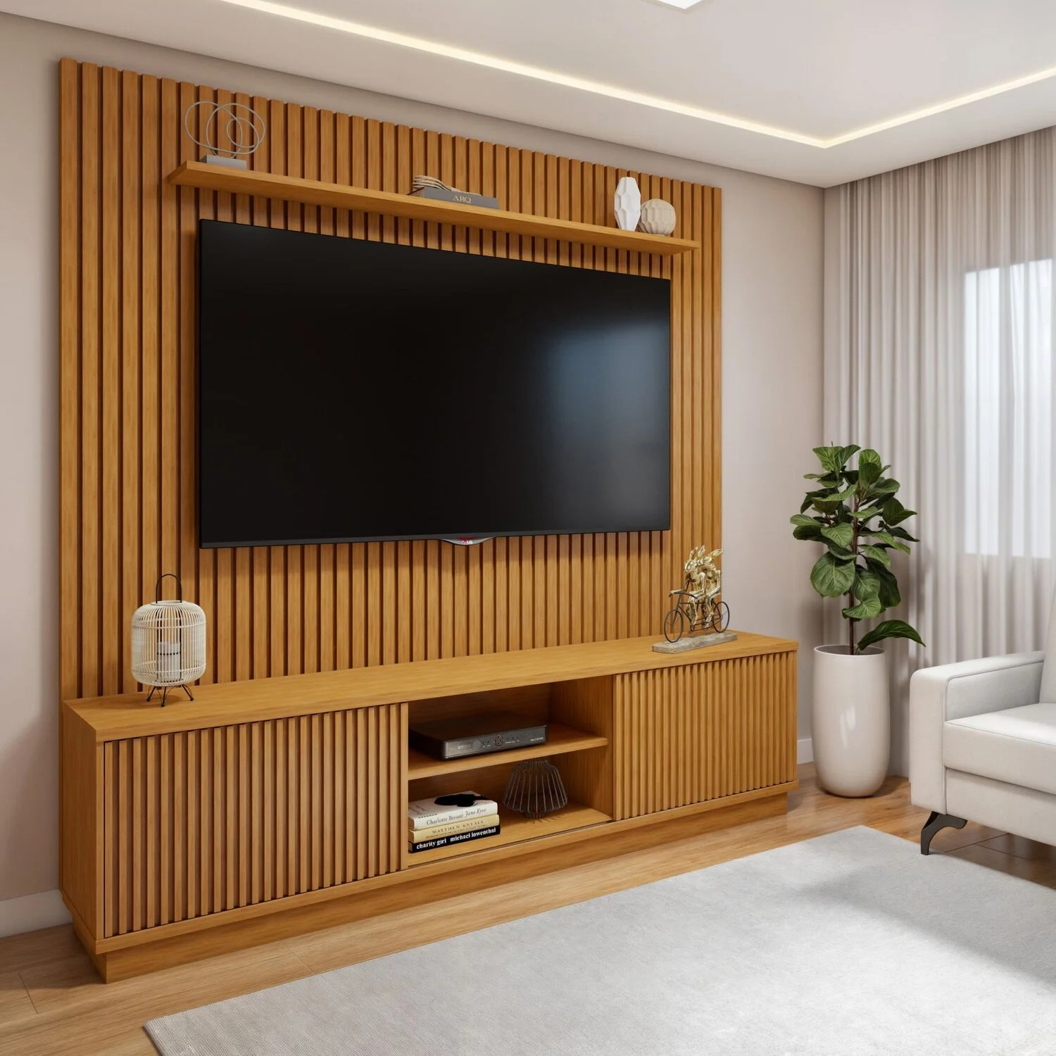 Rack com Painel para TV até 75 Polegadas Ripado 100% MDF sem Led 220cm Paris Arezzo Naturalle | Madeira Madeira (BR)