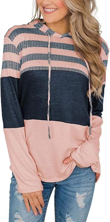 GOLDPKF Striped Color Block Hoodies for Womens Long Sleeve Pullover Sweatshirts | Amazon (CA)