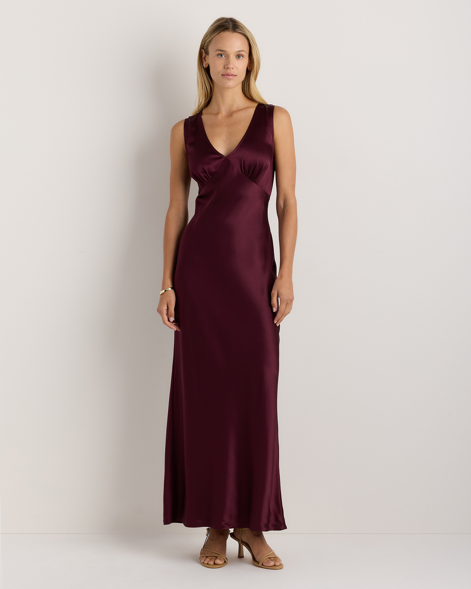 Quince | Women's V-Neck Maxi Dress in Black, Size Small, Silk | Quince