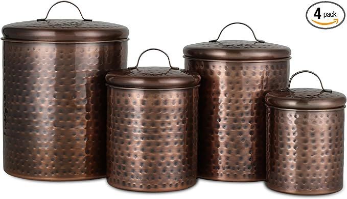 BIRDROCK HOME 4pc Canister Set | Hammered Antique Copper | Airtight Lid | Farmhouse Décor | Rust... | Amazon (US)