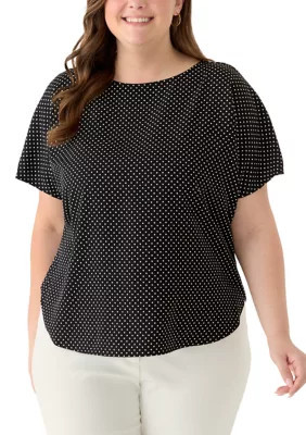 Anne Klein Women's Plus Size Polka Dot Boat Neck Top, 1X | Belk