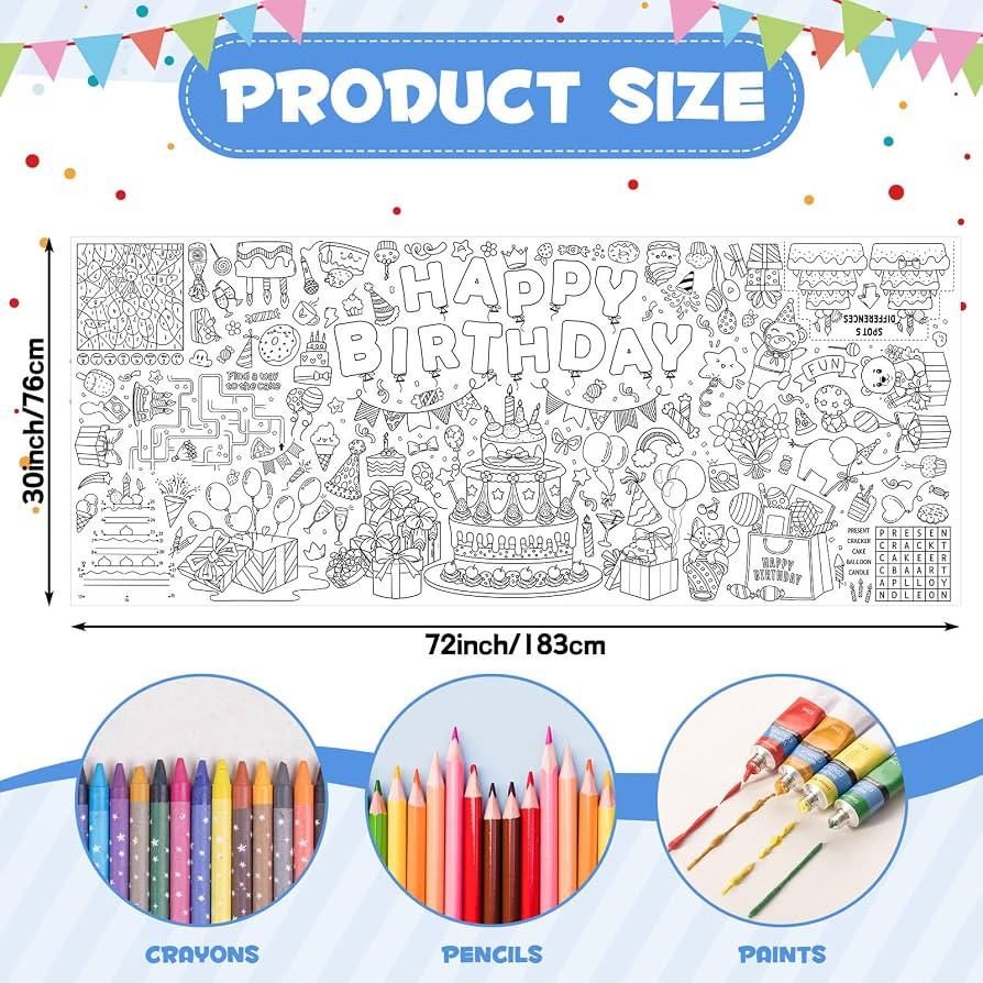 Happy Birthday Giant Coloring Poster, 30 x 72 Inch Birthday Craft for Kids | Amazon (US)