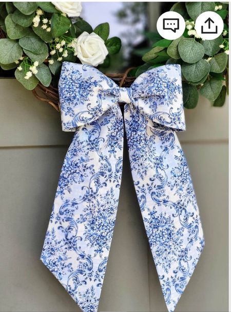Front door chinoiserie sash bow for wreath. Blue and white floral sash for front door wreath. 
#chinoiserie #blueandwhite #doorsash #frontdoor #doorwreath

#LTKunder100 #LTKSeasonal #LTKhome