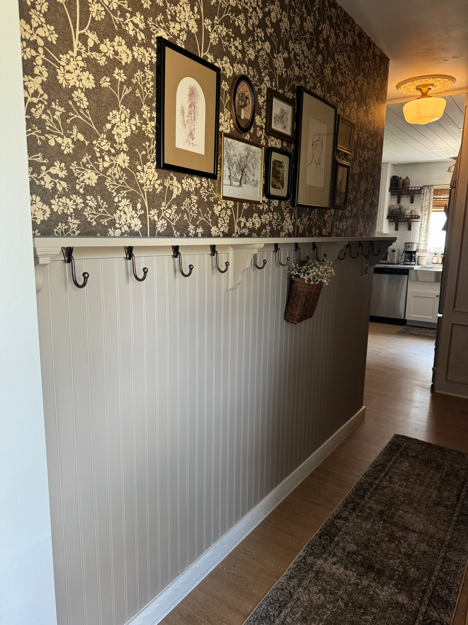 Entry hallway! 

DIY - accent wall - gallery wall - hooks - beadboard - trim - paint - wallpaper - moody - antique - vintage 

#LTKVideo #LTKStyleTip #LTKHome