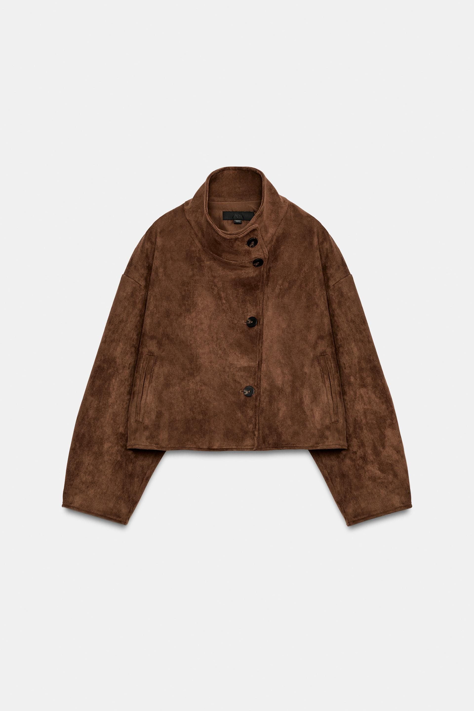 Zara - Short Faux Suede Jacket - Women - Khaki - Women | Zara US