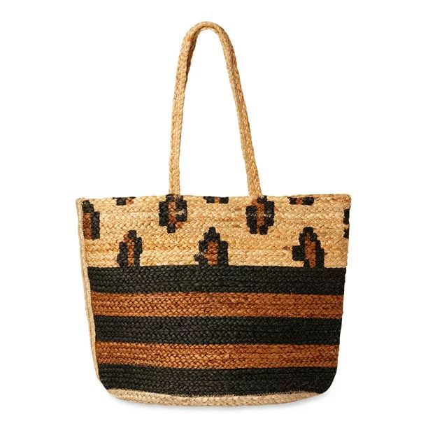 MAGID WOMEN'S SPRING JUTE LEOPARD STRIPE PRINTED BEACH TOTE BAG | Walmart (US)