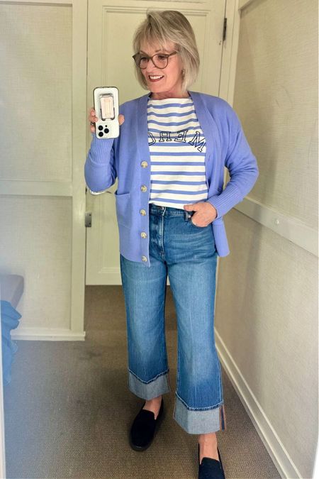 I love Loft's new spring pieces, like this fabulous striped tee. The cotton cardigan is the perfect amount of looseness and comes in five other colors.  These large cuff jeans are trending this spring and I really like the mid wash. They come in regular and petite sizes.

#fashion #fashionover50 #fashionover60 #springfashion #loft #loftfashion #springcardigan #largecuffjeans

#LTKsalealert #LTKSpringSale #LTKstyletip