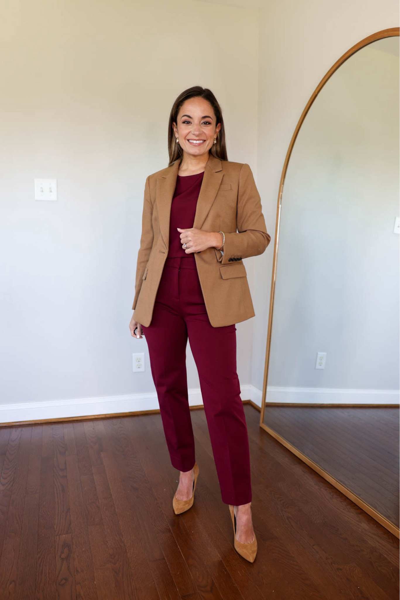 Camel blazer four ways! 

Blazer (J.Crew): petite 00 - true to size 
Burgundy top (J.Crew Factory): xxs 
Burgundy pants (J.Crew Factory): petite 00 
Also linking similar and less expensive options for the blazer

My measurements for reference: 4’10” 105lbs bust, waist, hips 32”, 24”, 35” size 5 shoe. 25” inseam measurement to my ankle bone. 

#LTKWorkwear #LTKSeasonal #LTKFallSale