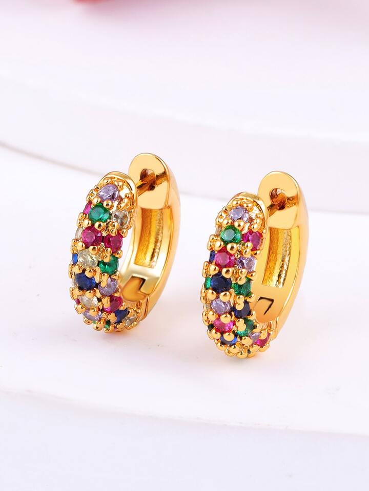 Luxury Gold Filled Colorful Cubic Zirconia Small Hoop Earrings For Women Fashion Party Jewelry | SHEIN