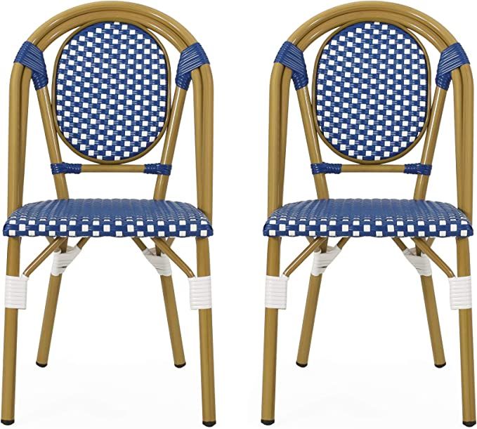 Christopher Knight Home 313246 Gwendolyn Outdoor French Bistro Chairs (Set of 2), Blue + White + ... | Amazon (US)