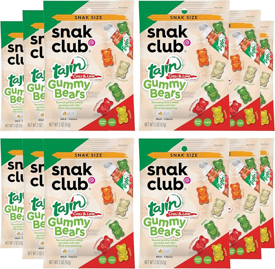 Snak Club Tajin Gummy Bears, Assorted Fruit Candy Gummies with Chili and Lime Seasoning, Mild, Gl... | Amazon (US)