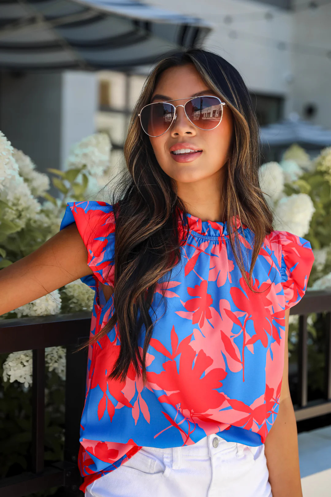 Always Elevated Blue Floral Ruffle Blouse | Dress Up