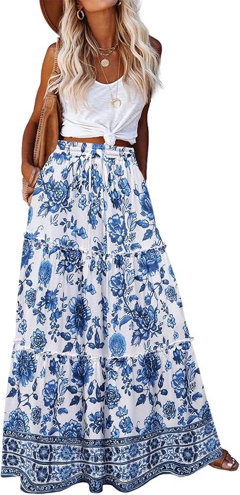 Zeagoo Womens Casual Maxi Skirts for Women 2025 High Waist Boho Skirts Floral Printed Long Flowy ... | Amazon (US)