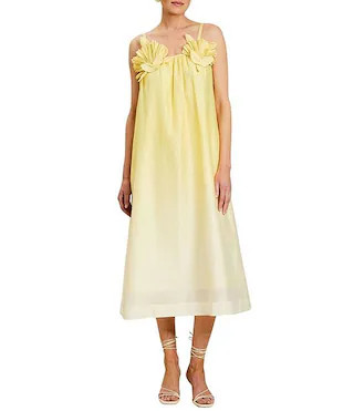 Mestiza New York Solenn Organza Linen 3D Shell Applique Ombre Midi Dress | Dillard's | Dillard's
